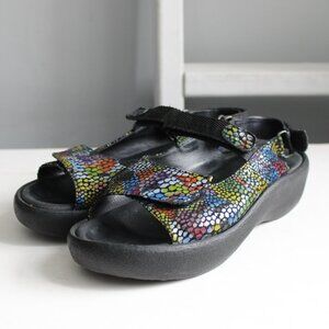 Wolky Women's Jewel Jeans Blue Multi Fantasy Walking Platform Sandal sz 41 / 9.5